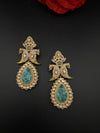 Blue Green and Gold, Doublet Stone Chandelier Long Earrings, Bridal, Moissanite, CZ, Designer jewelry
