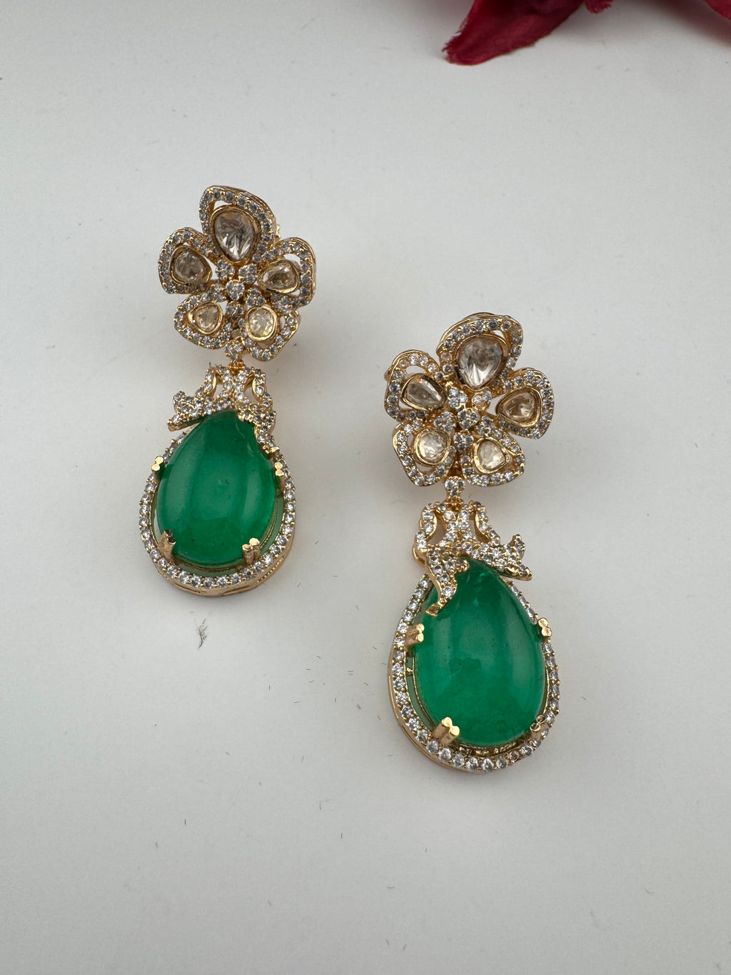 Green and Gold Kundan, Doublet Stone Chandelier Drop Earrings, Bridal, Moissanite, CZ, Designer jewelry