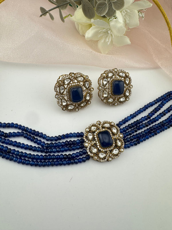 Moissanite Kundan, Hydro beads, CZ, Stones Choker necklace set, Indian Bridal Jewelry, chic set
