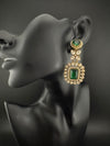 Green and Gold Kundan, Stone Chandelier Drop Earrings, Bridal, Moissanite, CZ, Designer jewelry