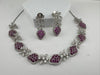 Nano Setting CZ Diamond Statement Ruby Necklace Set, White Gold Plated Choker, 3D nature inspired