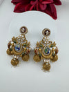 Amrapali inspired Matt Gold, Stone, Enamel, Pearl Oversized ChandBali Jhumka Earrings, designer jewelry