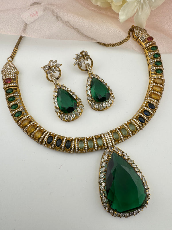 Stones, CZ/AD Gold Plated necklace set, Indian Bridal Jewelry set