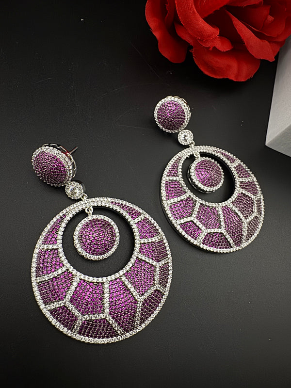 Premium Nano Setting of Cubic Zirconia in silver is designer Inspired Statement Oversized Circular Dangle earring/Bridal/bridesmaid gift
