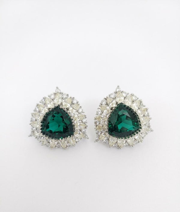 Silver Polish Crystal Stone Stud Earrings, Cubic Zirconia, AD, CZ, Indian Jewelry