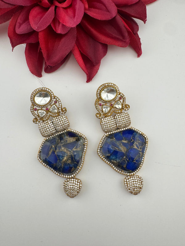 Kundan, CZ, Gold, Marble Stone Chandelier Oversized Long Earrings, Bridal, Moissanite, CZ, Designer jewelry