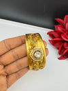 Moissanite Kundan, CZ, pearl Peacock Cuff Bracelet Bangle, Gold Polish Bangle (Fits 2.6" Diameter)