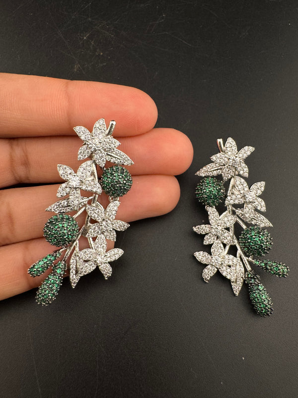 Cubic Zirconia, Diamond nano setting, flower, Victorian Dangle earrings, Indian Jewelry