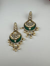 Green and Gold, pacchi Kundan, Pearls Chandelier Long Earrings, Bridal, Moissanite, CZ, Designer jewelry