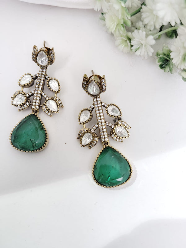 Designer inspired, Doublet stone uncut kundan and CZ chandbali Drop earrings, Indian Jewelry