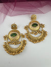 Kashmiri style, brass, stone and pearls chandbali oversized earrings, Indian Jewelry