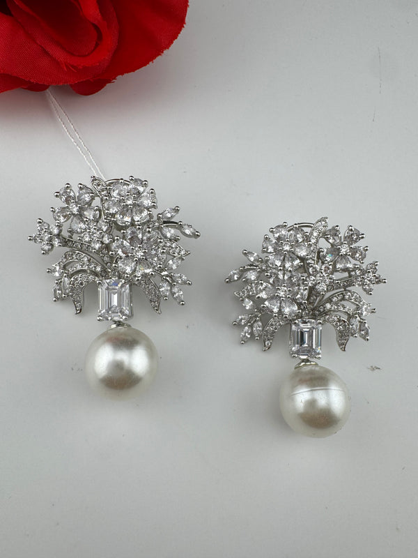 Cubic Zirconia, Diamond, pearls, Step cut crystal Dangle Drop earrings, Indian Jewelry