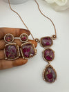 Doublet Stone Pendant Necklace Set with Matching Earrings, Brass CZ Jewelry