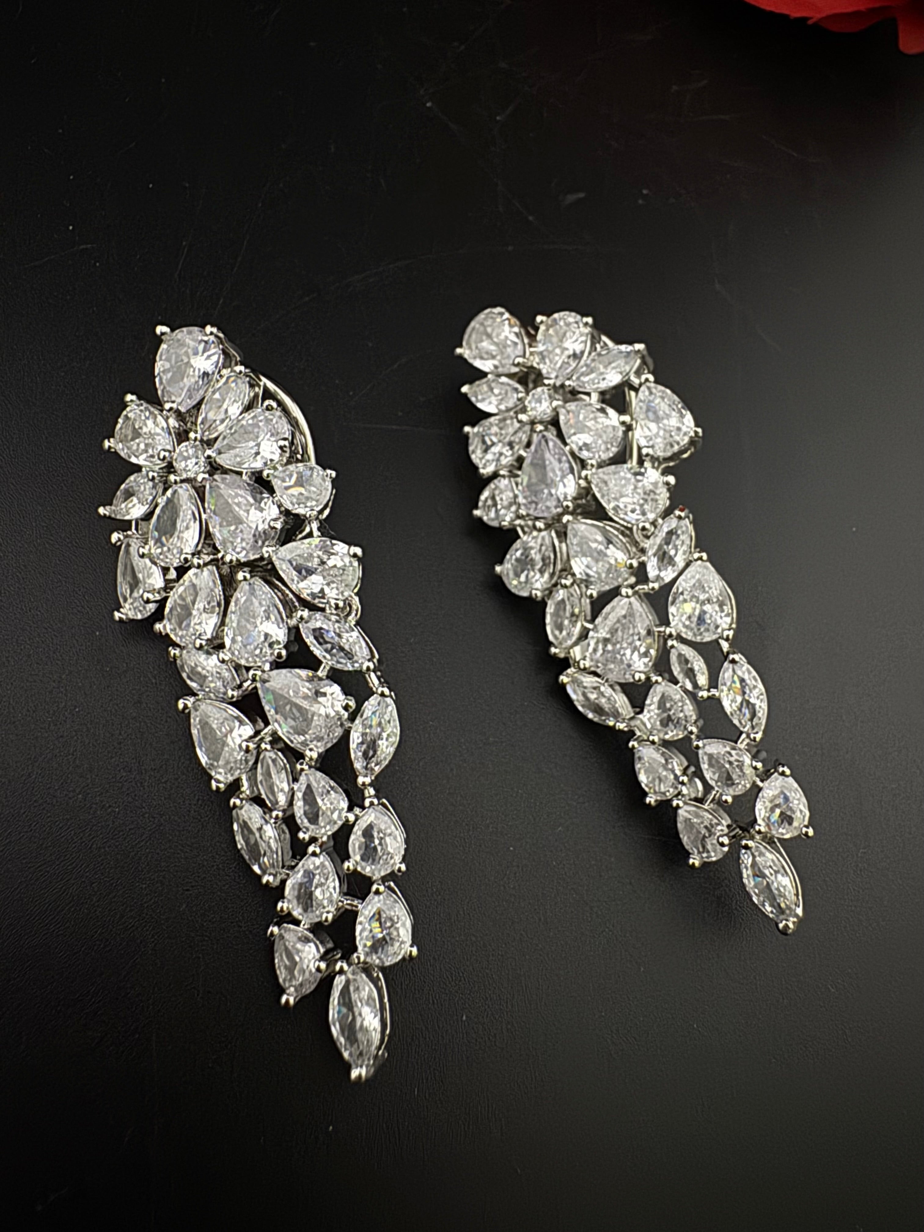 Premium Cubic Zirconia Chandelier Long earrings is designer Inspired, Statement Long earring, Bridal, Party, Wedding jewelry, Shiny