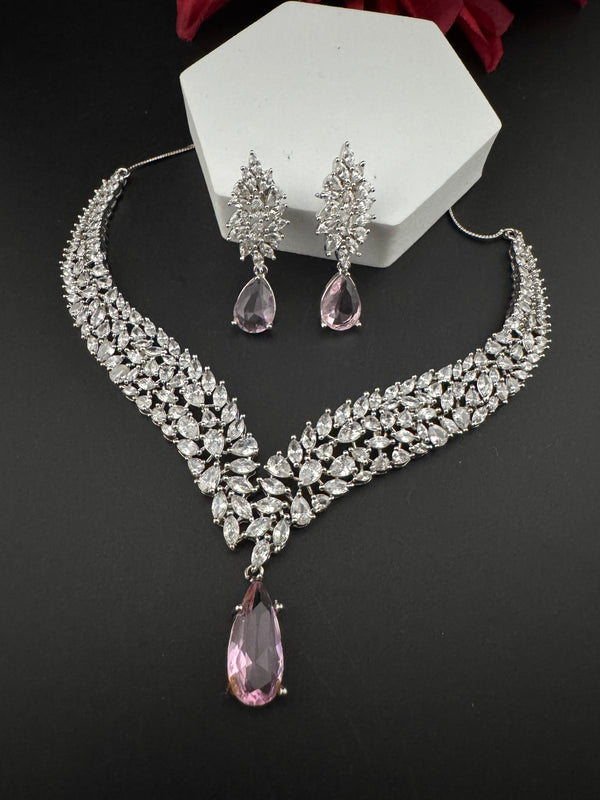 CZ Diamond Statement Necklace Set, White Gold Plated Choker