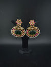 Gold and Green Carved stone, pacchi Kundan, Pearls Chandelier Chandbali Earrings, Bridal Designer jewelry