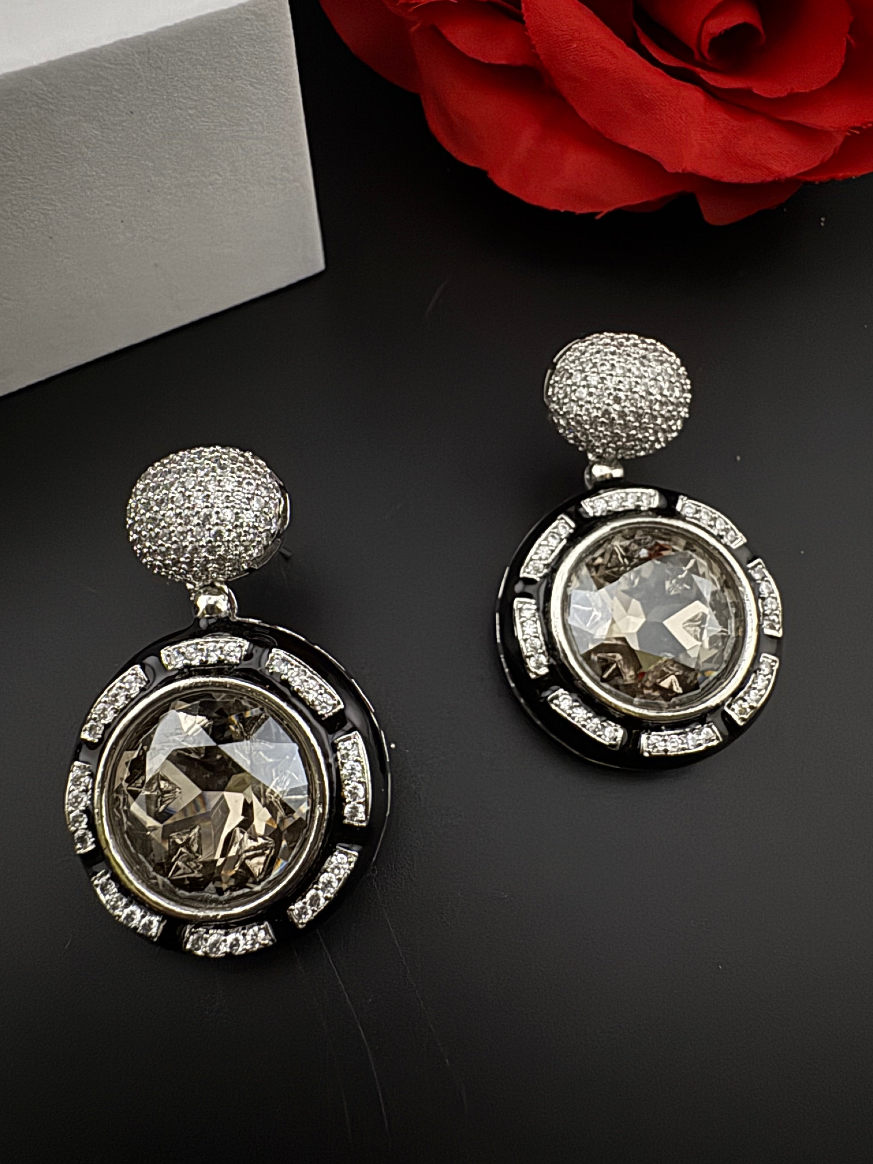 Premium Crystal, Enamel and Cubic Zirconia in Nano Setting designer Statement drop earrings/chic, Indian, Bridal, Bridesmaid gift, unique