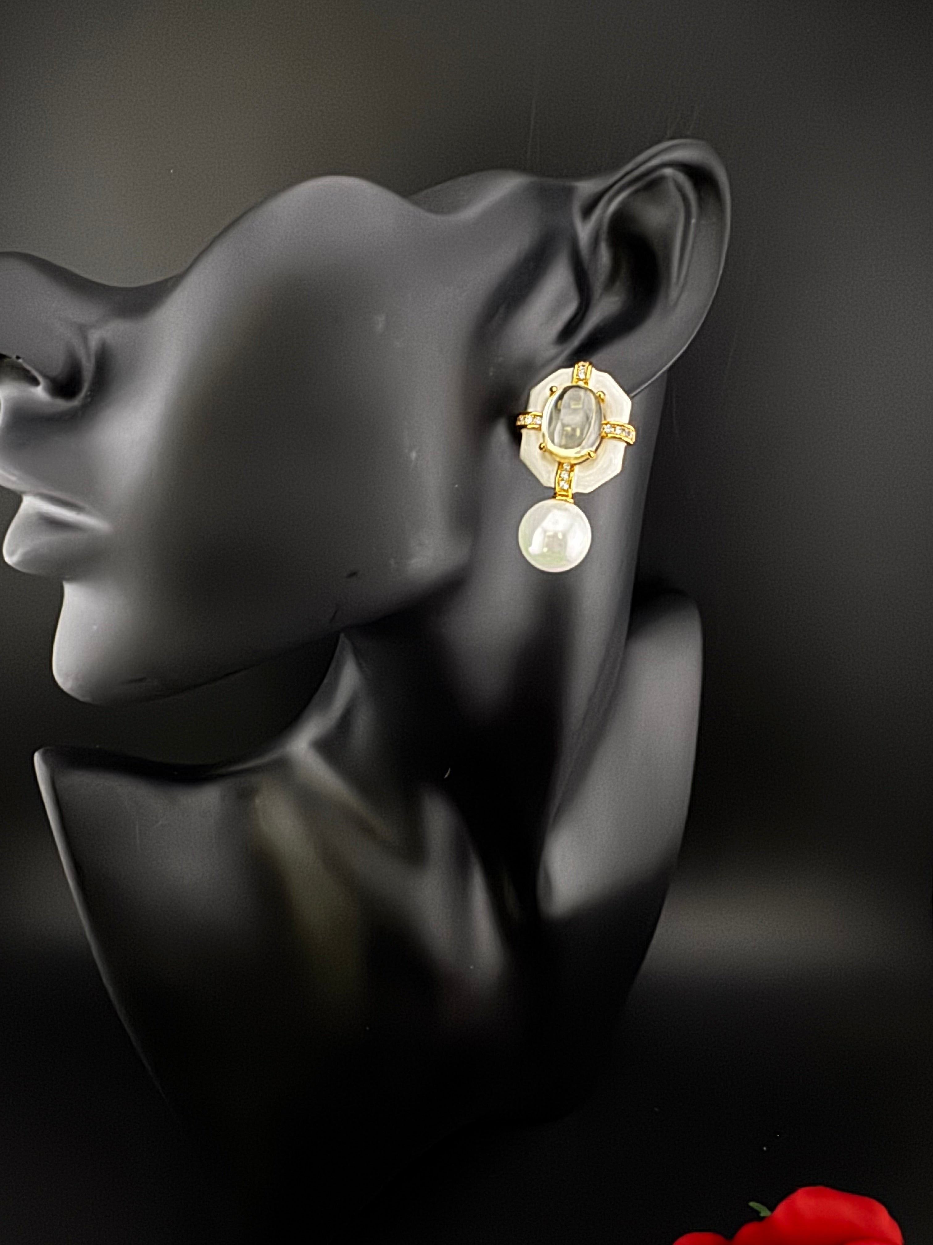 Designer inspired Enamel and Stone Pearls drop earrings, Statement jewelry, Indian Jewelry, Drop and Studs earrings, Bridesmaid Gift