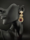 Red and Gold Kundan, Stone Chandelier Drop Earrings, Bridal, Moissanite, CZ, Designer jewelry