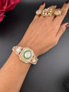 Moissanite Kundan, MOP, CZ Adjustable Bracelet Bangle, Gold Polish (Fits size 2.6")