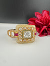 Ruby Green Moissanite Kundan, MOP, CZ Adjustable Bracelet Bangle, Gold Polish (Fits size 2.6")