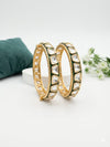 Enamel, Moissanite Kundan, Openable Bracelet Bangle set of 2, Gold Polish