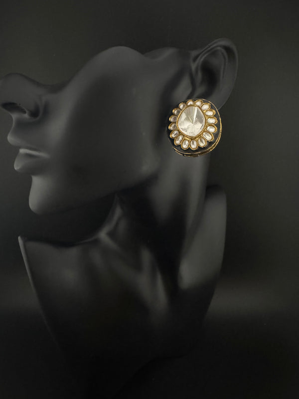Kundan Enamel Big Stud Earrings, designer Inspired, Indian jewelry