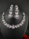 Nano Setting CZ Diamond Statement Necklace Set, White Gold Plated Choker set, nature inspired