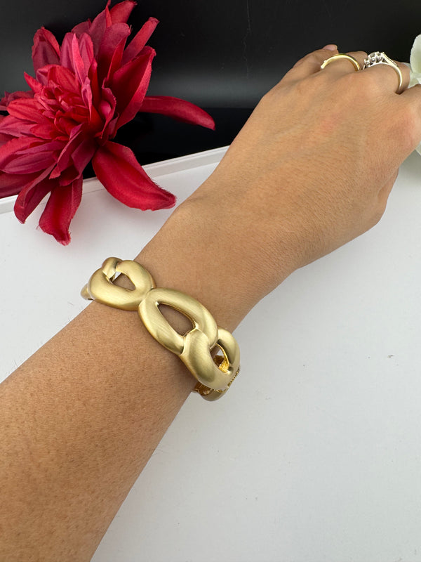 Brushed finished Gold Chunky Cuff Bracelet Bangle, Anti Tarnish, fits sizes upto 2.6"