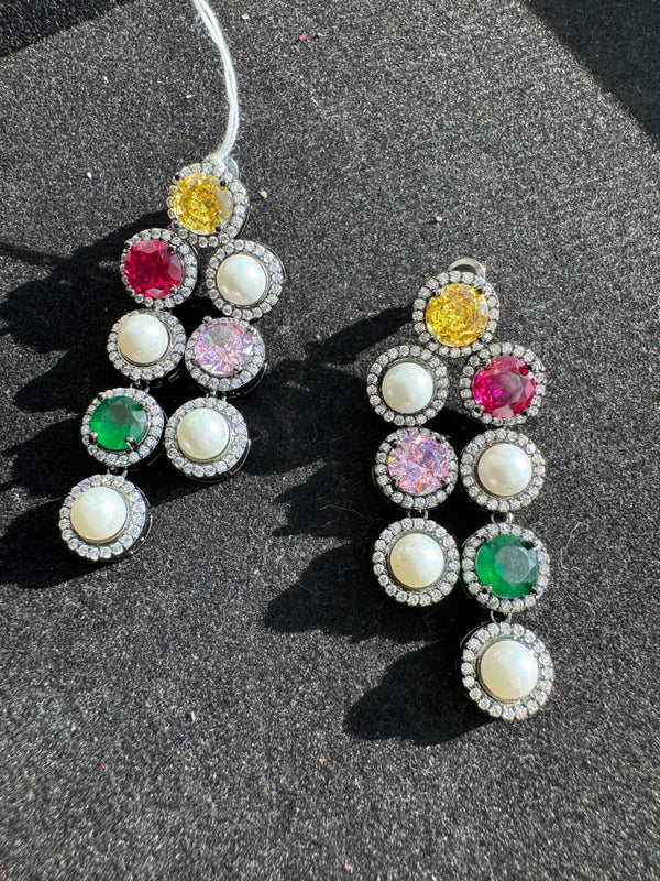 Crystal Stone, pearls dangle, Victorian Earrings, Cubic Zirconia, AD, CZ, Indian Jewelry
