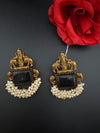 Amrapali inspired Matt Gold, Stone, pearls, Chandbali Earrings, designer jewelry