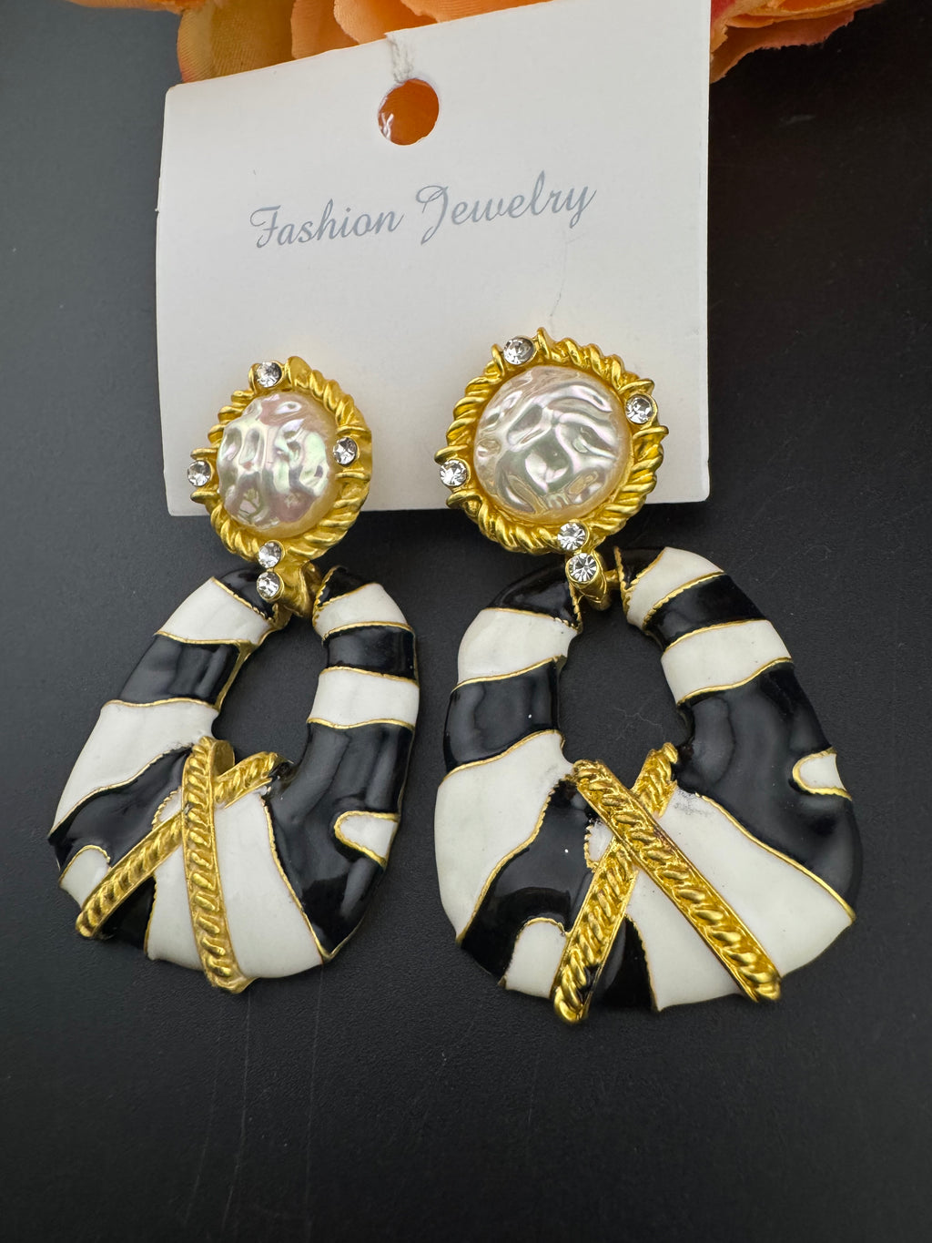 High Quality Premium Enamel and gold Designer Drop Earrings