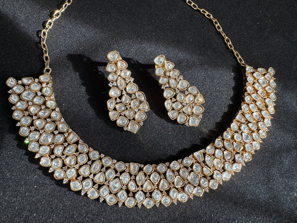 Kundan and Moissanite Gold necklace set, Indian Bridal Jewelry