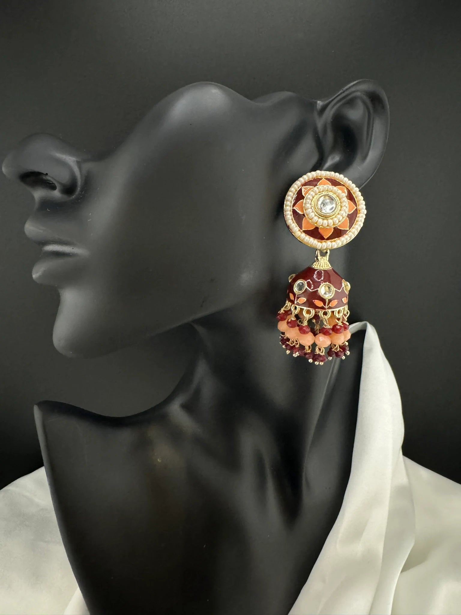 Minakari with Kundan and pearls Jhumka Earrings