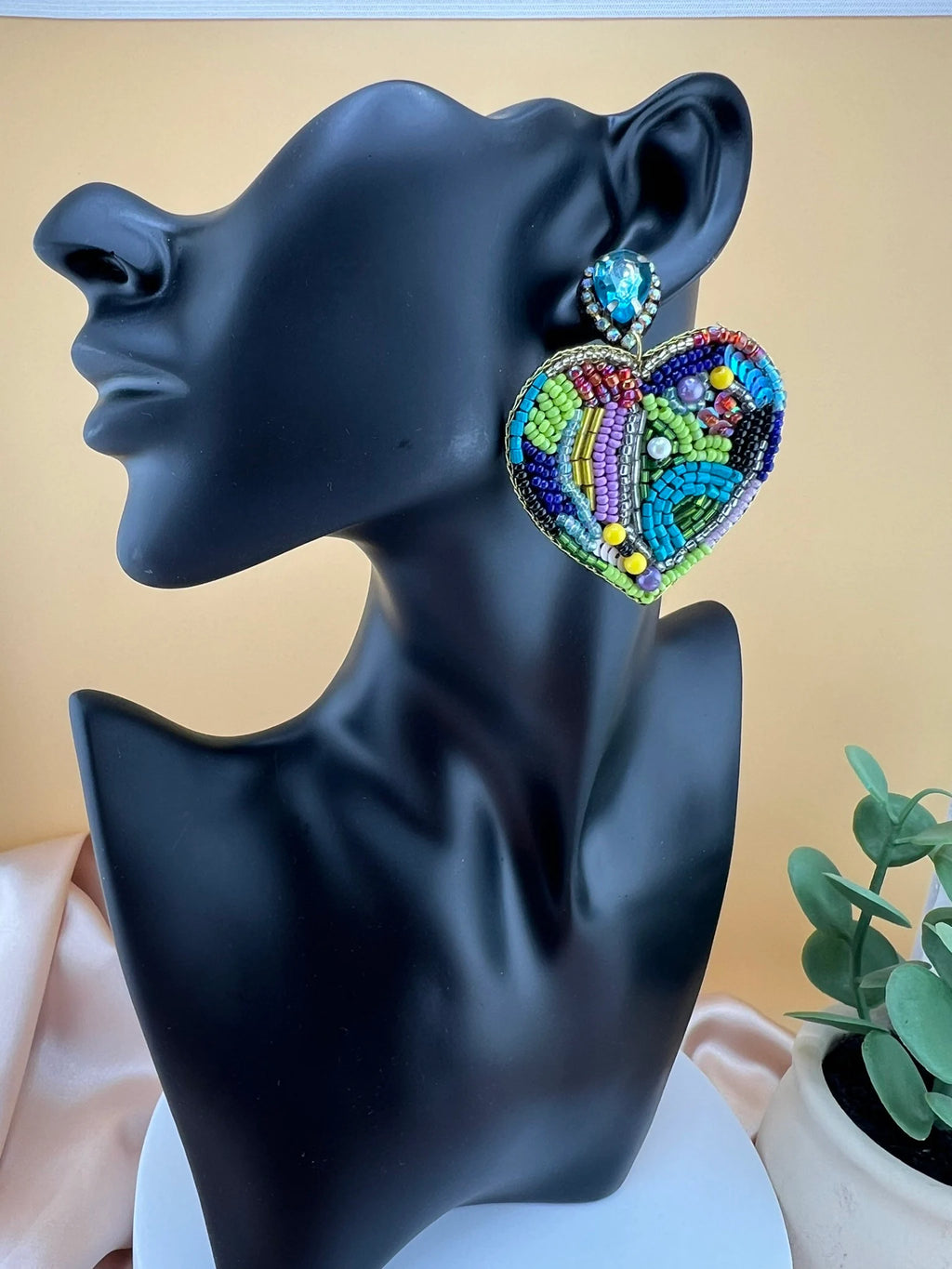 Colorful Heart Shaped Beaded earrings, quirky Handmade earrings