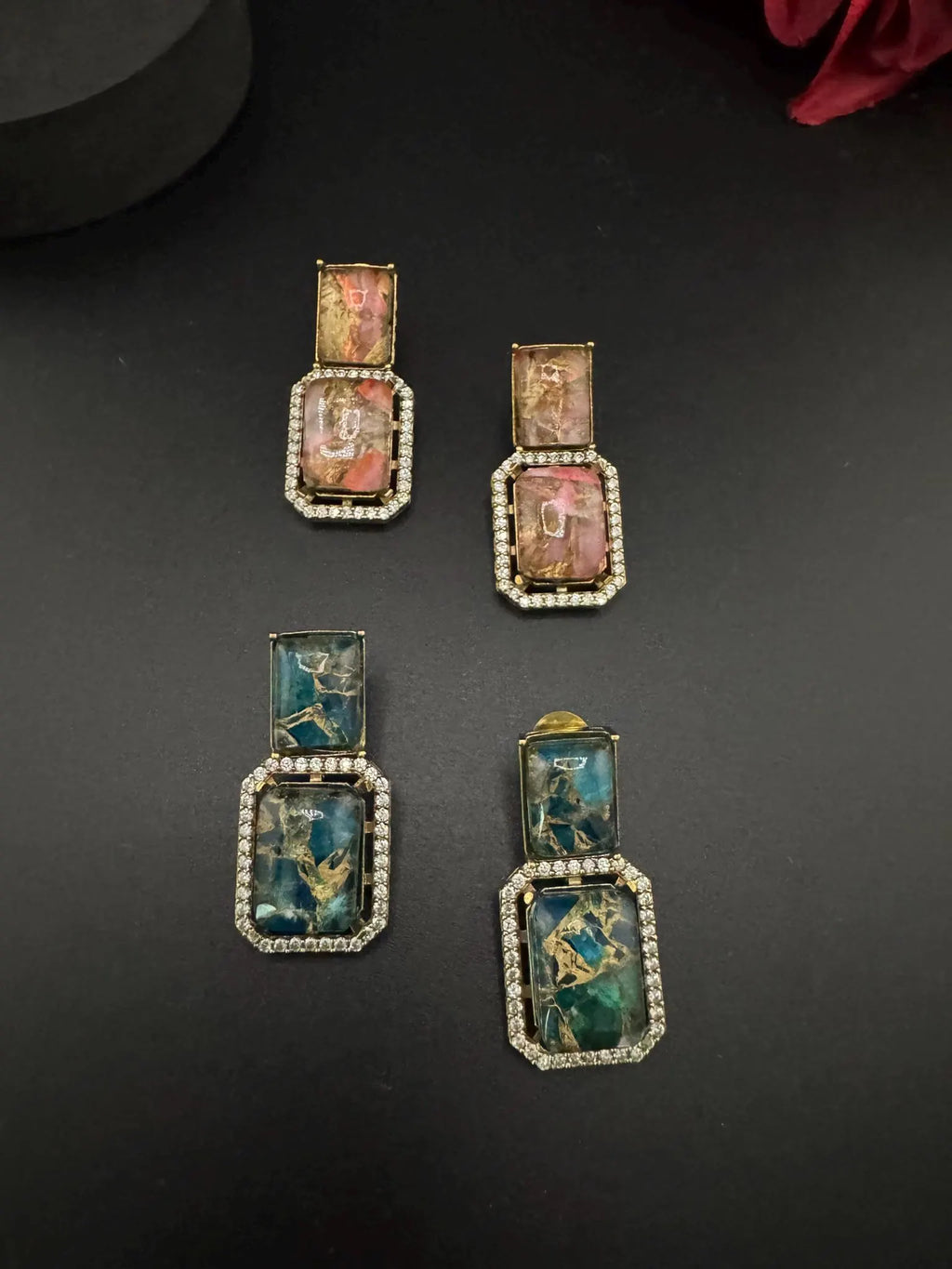 Premium Doublet Marble stone and Cubic Zirconia designer Drop earrings