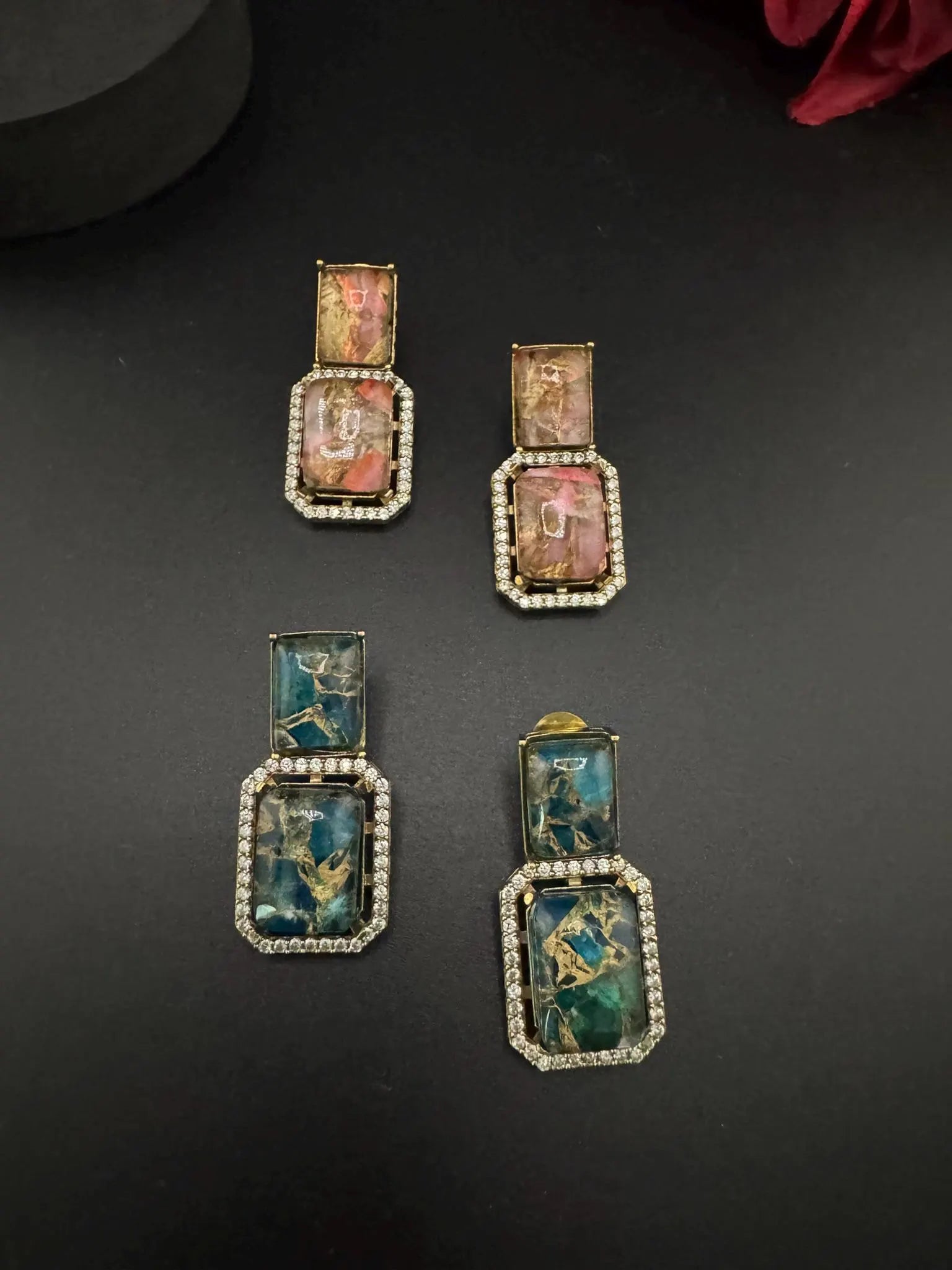 Premium Doublet Marble stone and Cubic Zirconia designer Drop earrings