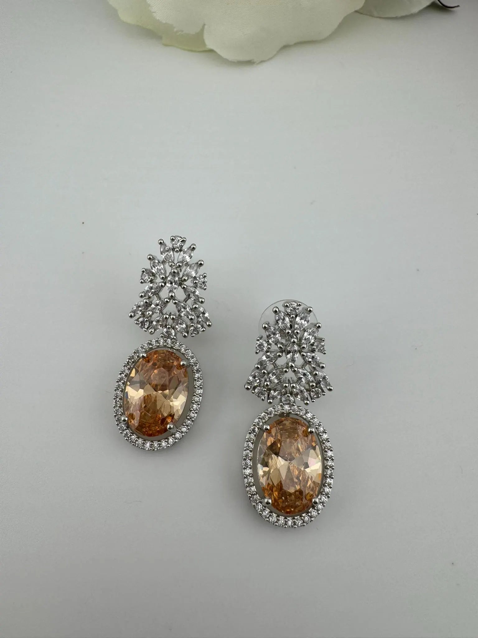 Premium Cubic Zirconia and Crystal stones in silver color earrings