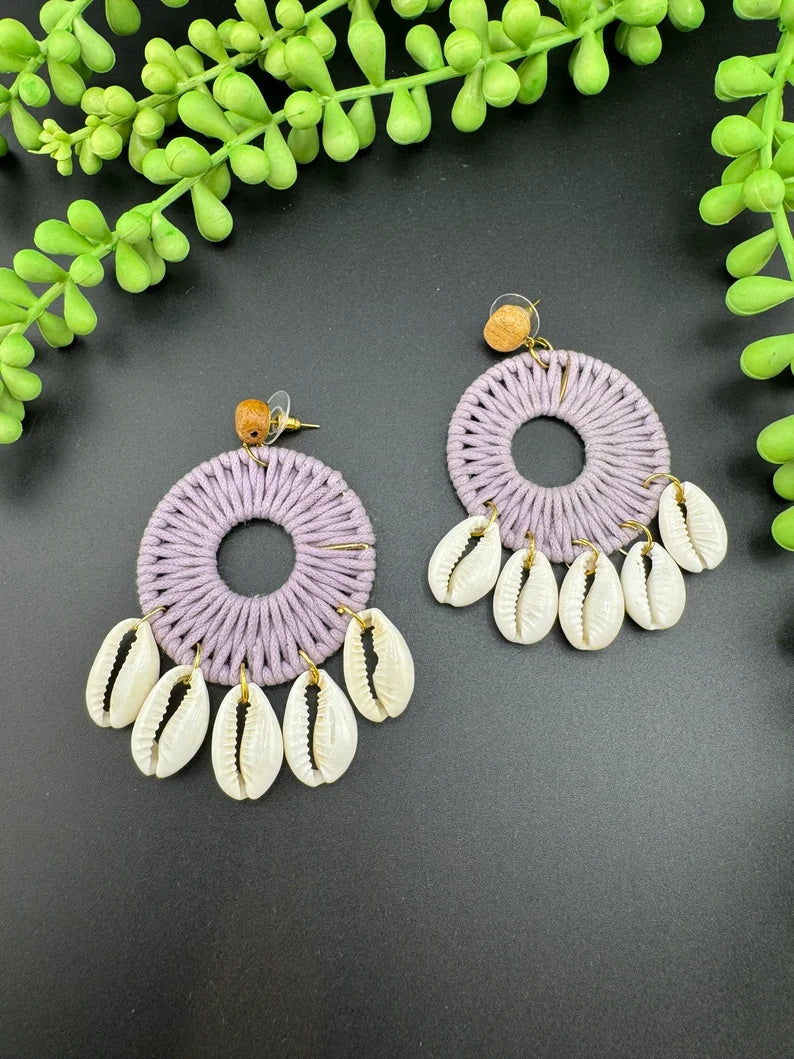 Threaded and dangler shell hoop quirky earring, Handmade earring