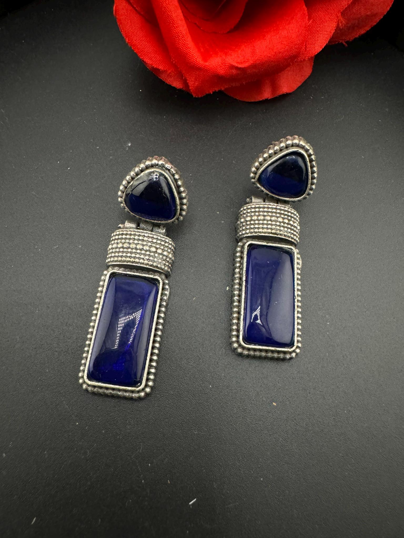 Blue Oxidized German silver Earrings, unique design