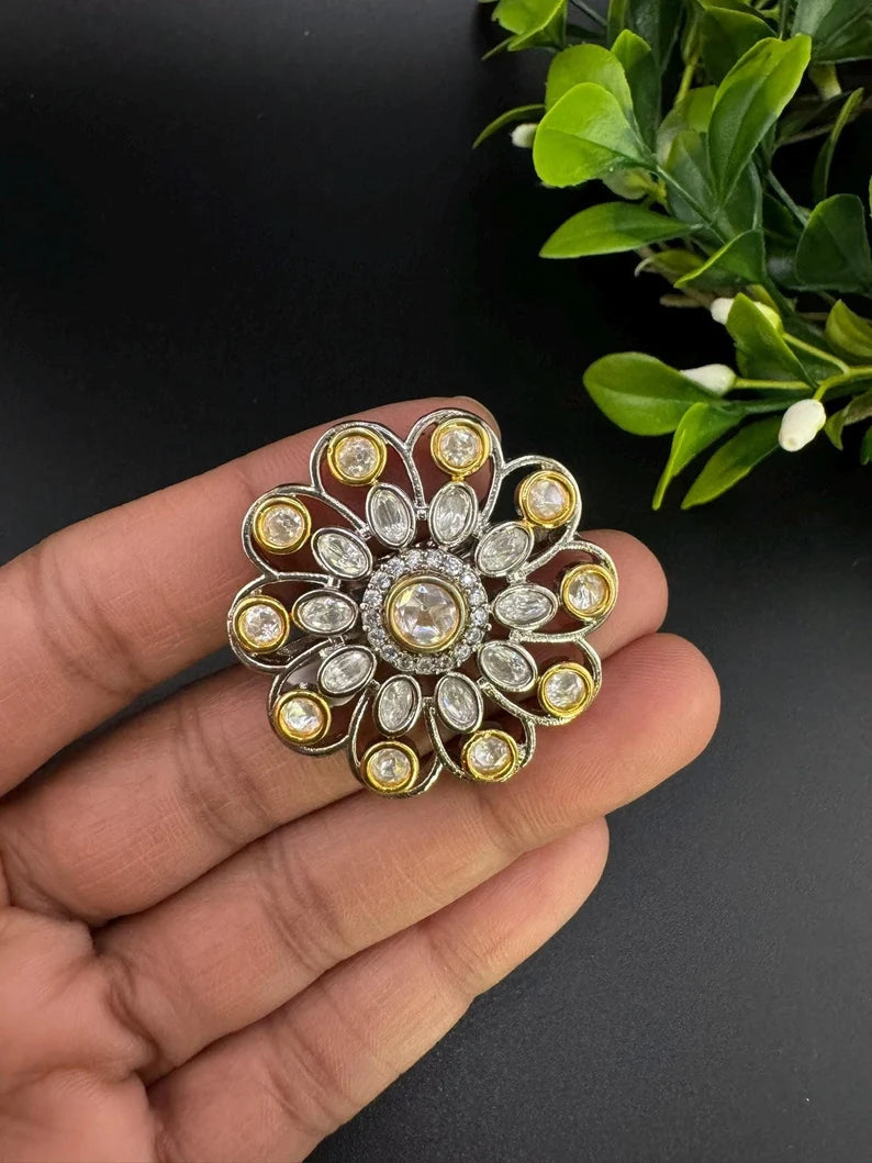 Victorian Kundan and CZ, Adjustable Big Finger Ring