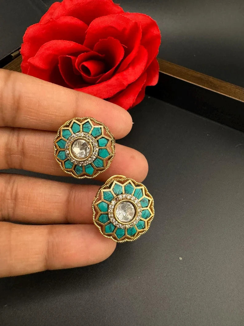 High Quality Premium Moissanite Kundan and Pachi kundan Studs earrings