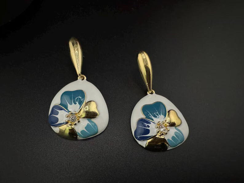 High Quality Premium Enamel and gold Designer Drop Earrings