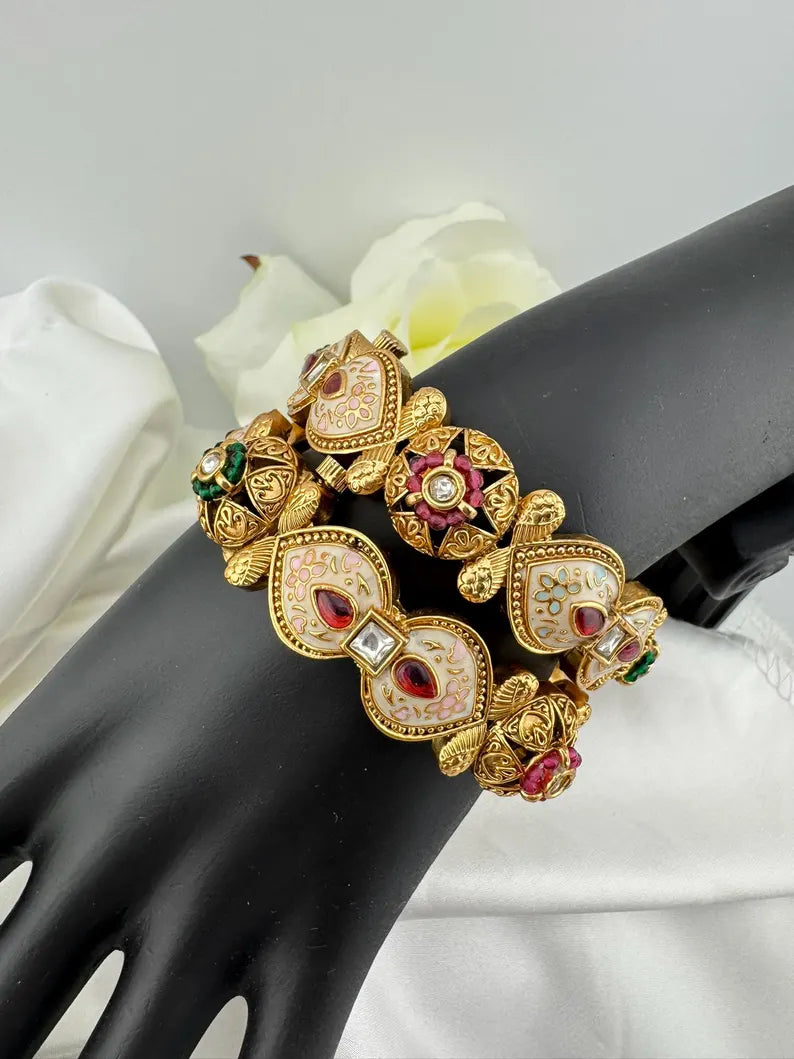 Matt Gold, Enamel, Kundan kada is Amrapali inspired Designer Openable bangle set of 2