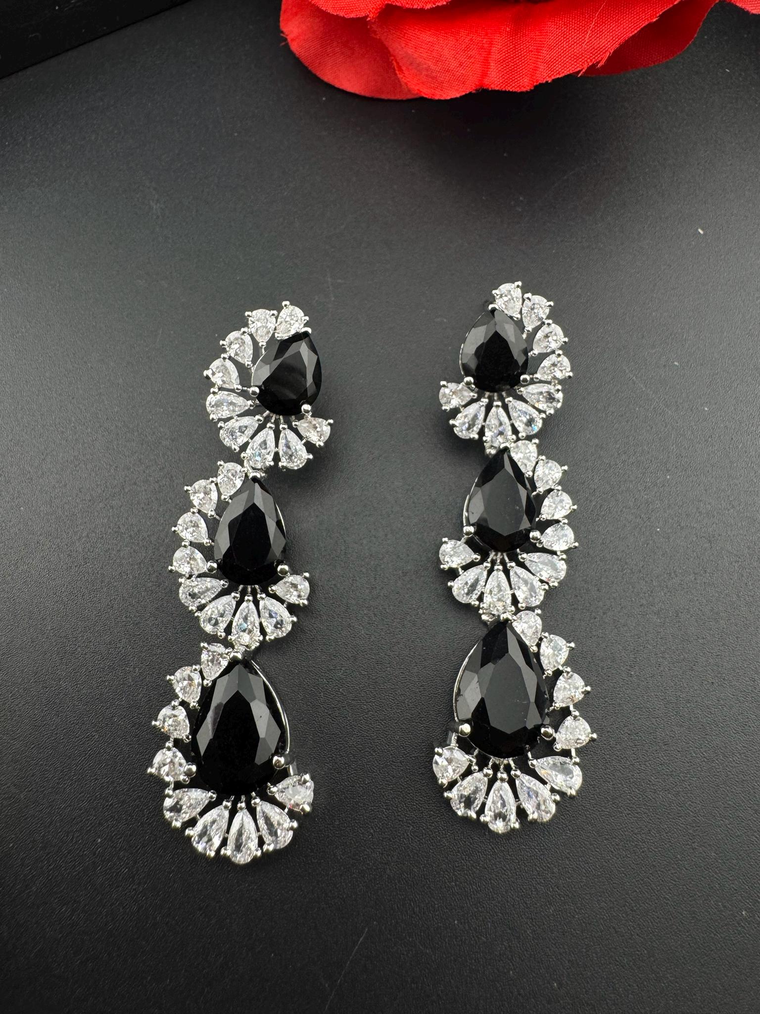 Premium Cubic Zirconia and Crystal stone in silver color Statement Long earrings