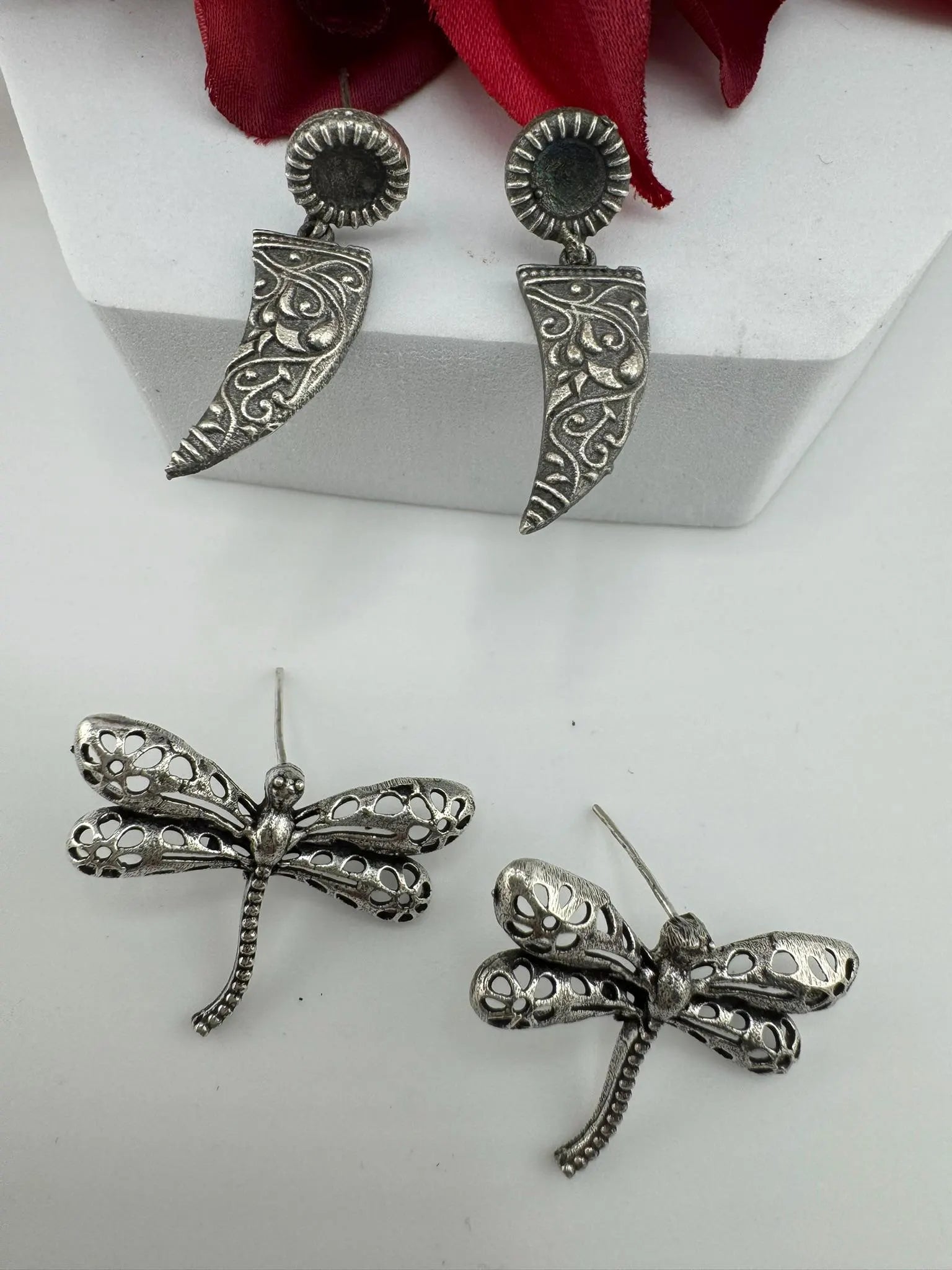 COMBO of 2 oxidized earrings, Fly and abstract earrings