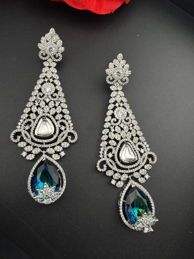 Premium Long Earrings with Swarovski Crystals and Nano Setting Cubic Zirconia Chandelier Earrings