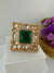 Moissanite Kundan and Green Stone Adjustable Square Finger Ring, Tyaani inspired