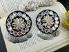 Black Beaded Mirror and Shell Oversized Stud earrings, cowrie/cowri Jewelry