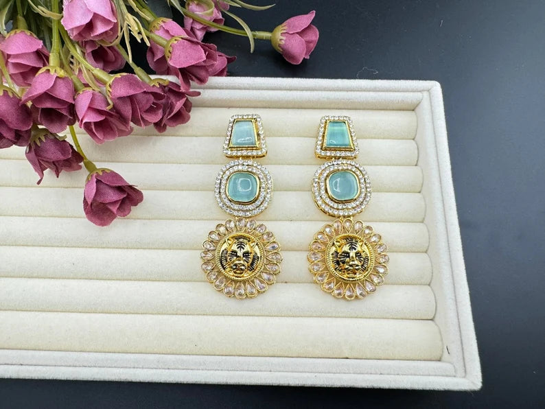 Sabyasachi inspired Chand Bali light Blue, Long Chandelier earring